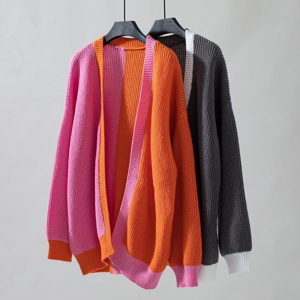 Color Block Longline Open Front Cardigan - Grey - 2