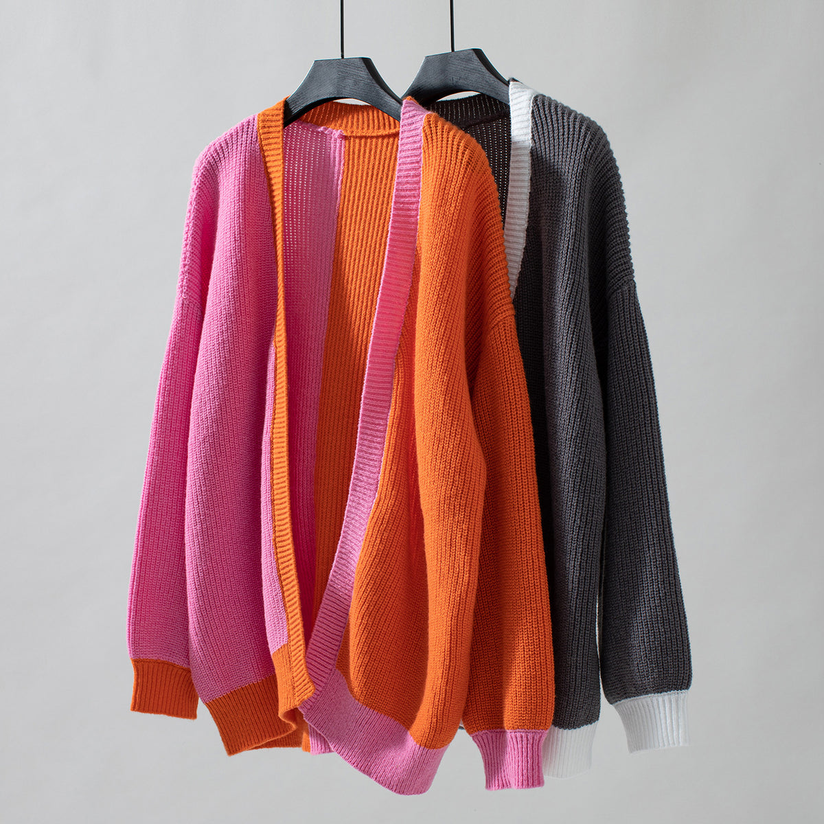 Color Block Longline Open Front Cardigan - Grey - 2