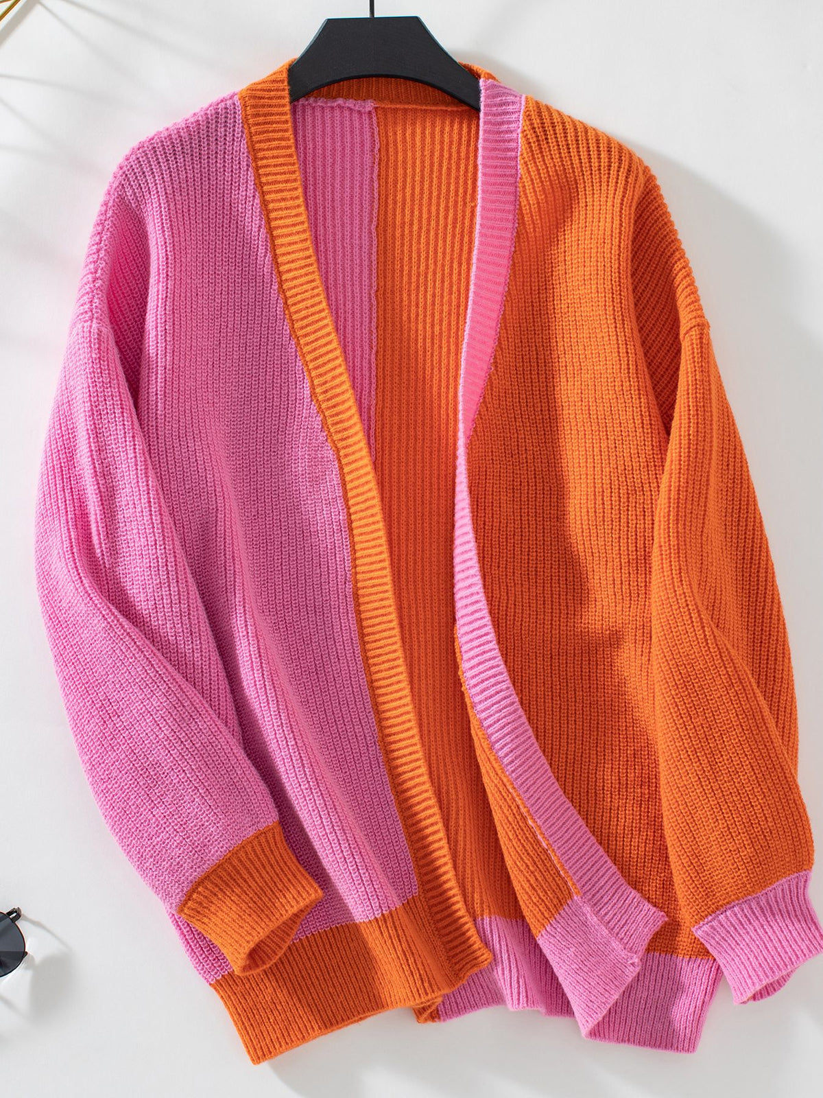 Color Block Longline Open Front Cardigan - Orange - 1