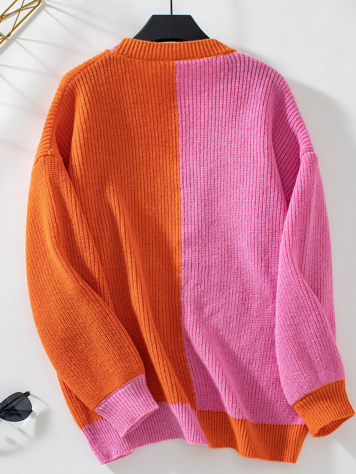 Color Block Longline Open Front Cardigan - Orange - 2