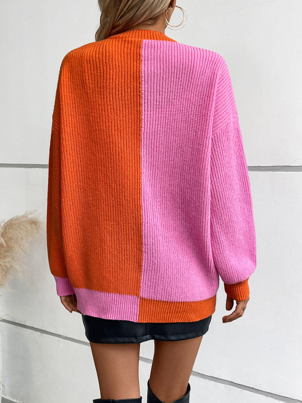 Color Block Longline Open Front Cardigan - Orange - 4