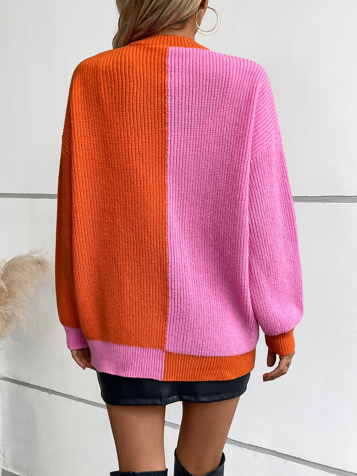 Color Block Longline Open Front Cardigan - Orange - 4