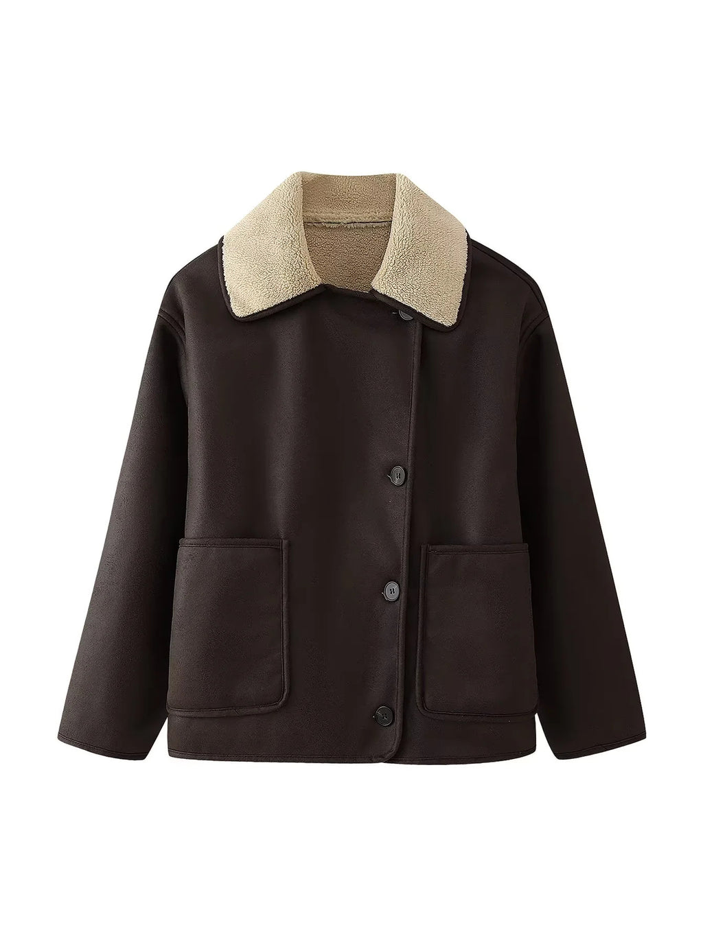 Faux Shearling Suede Aviator Jacket - Brown