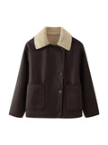 Faux Shearling Suede Aviator Jacket - Brown