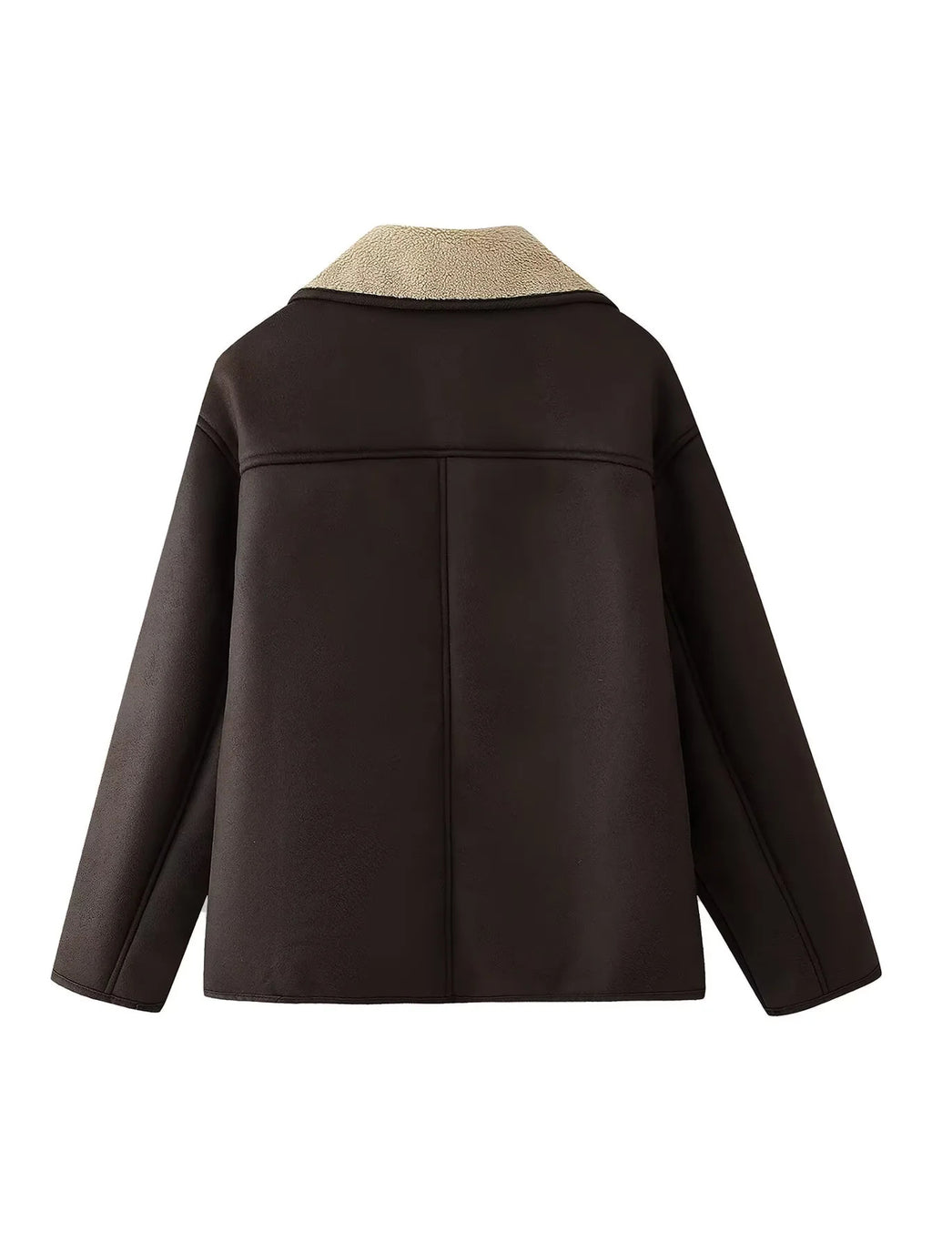Faux Shearling Suede Aviator Jacket - Brown - 1