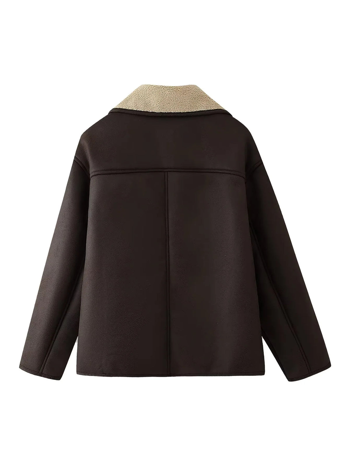 Faux Shearling Suede Aviator Jacket - Brown - 1