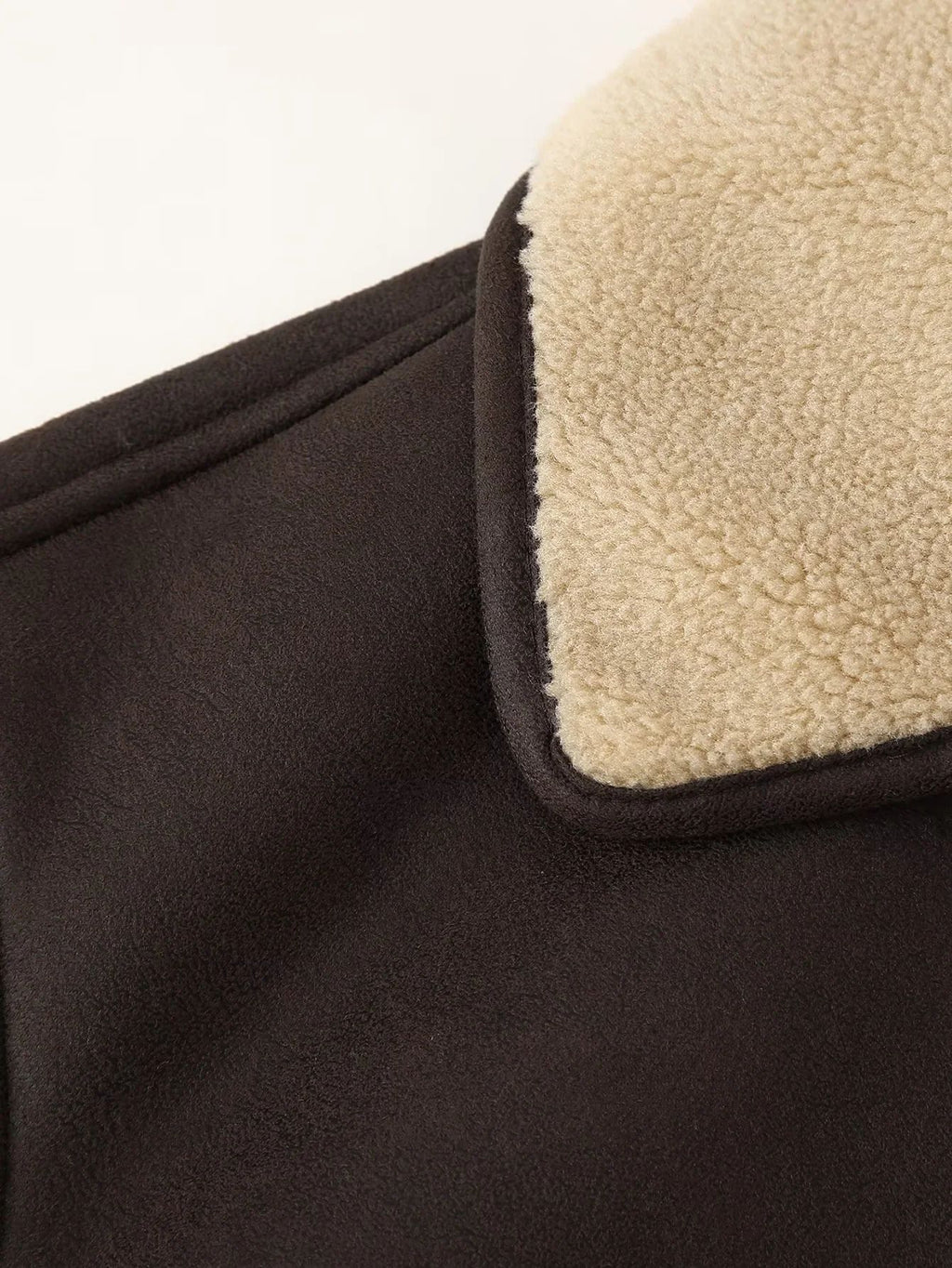 Faux Shearling Suede Aviator Jacket - Brown - 2