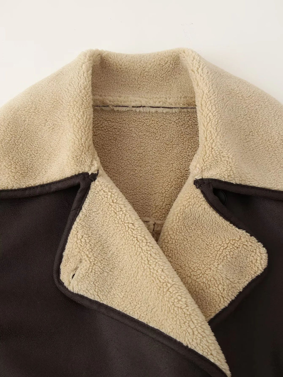 Faux Shearling Suede Aviator Jacket - Brown - 3