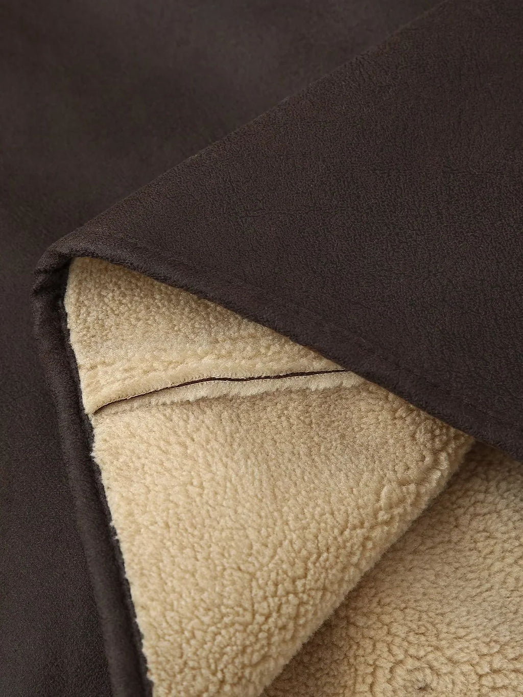Faux Shearling Suede Aviator Jacket - Brown - 4