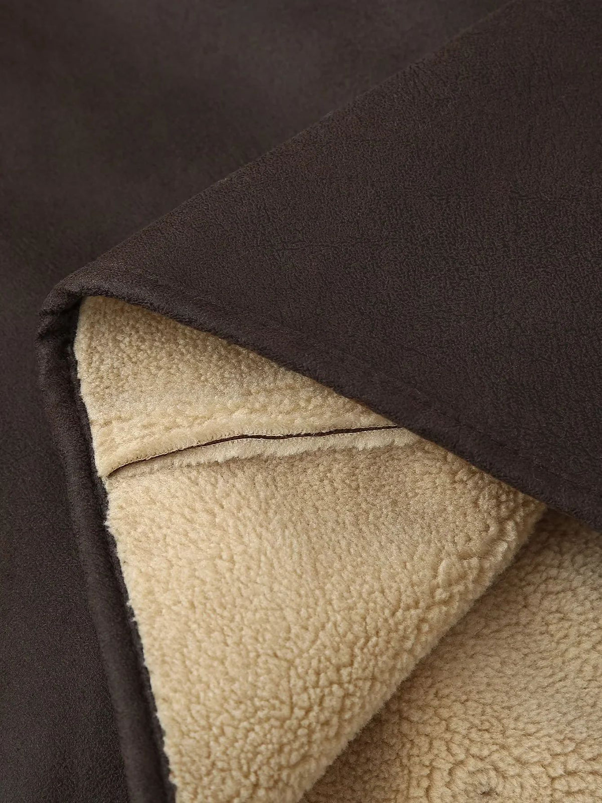 Faux Shearling Suede Aviator Jacket - Brown - 4