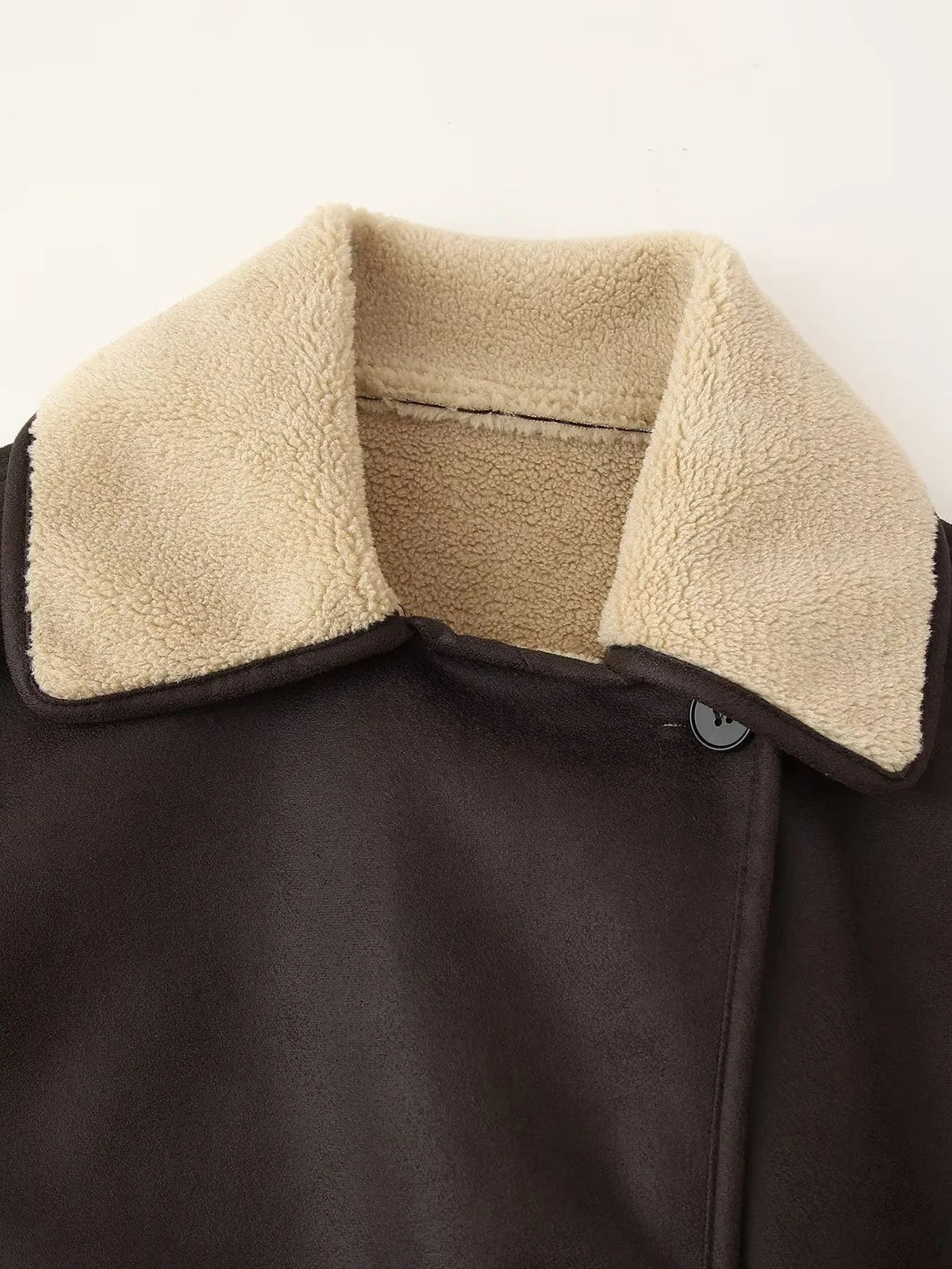 Faux Shearling Suede Aviator Jacket - Brown - 6
