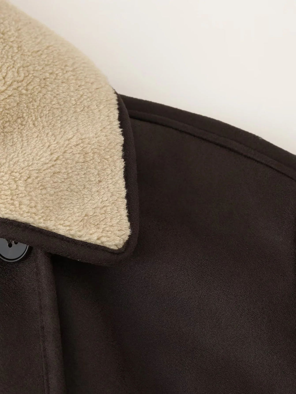 Faux Shearling Suede Aviator Jacket - Brown - 7