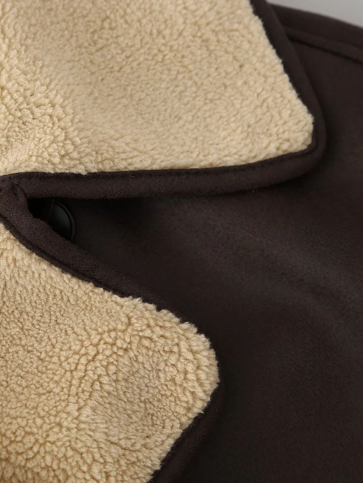 Faux Shearling Suede Aviator Jacket - Brown - 8