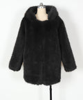 Hooded Faux Fur Coat With Ear Detail - Black