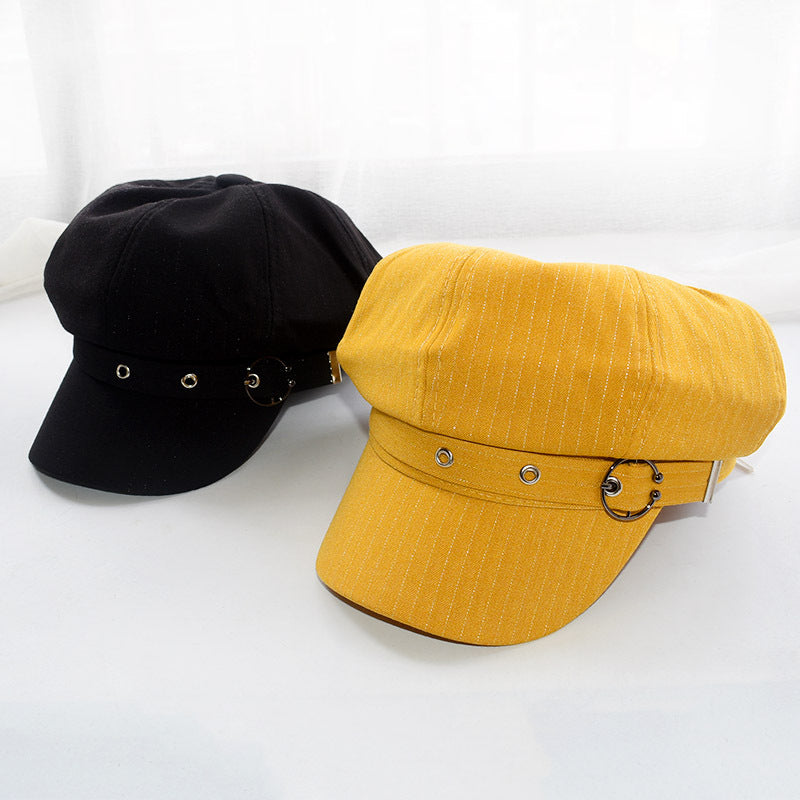Buckle Strap Brimmed Beret Cap