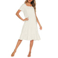 Cotton Lace Yoke Short Sleeve Midi Nightgown - Ivory