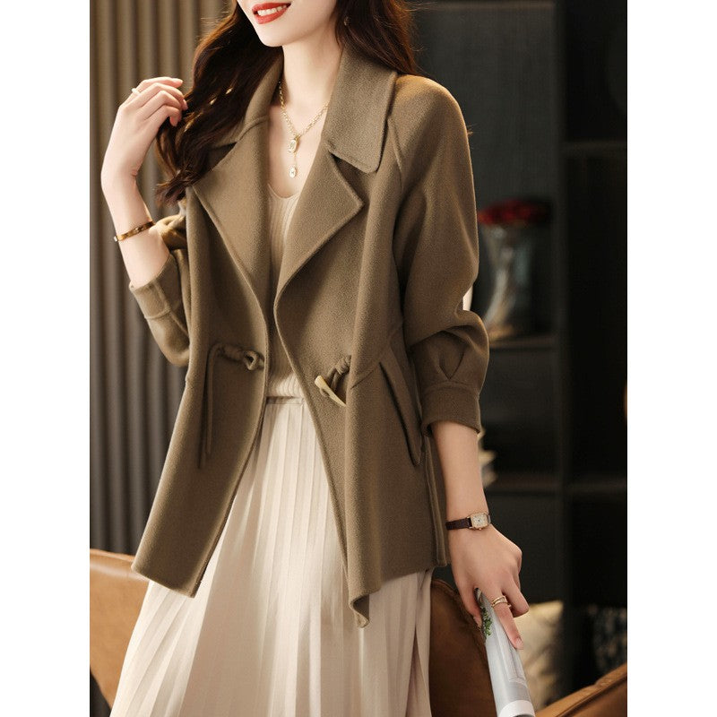 Double Faced Wool Drawstring Waist Short Coat