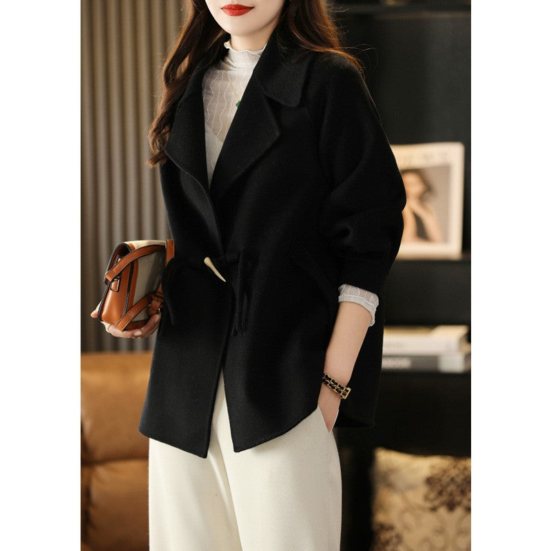 Double Faced Wool Drawstring Waist Short Coat