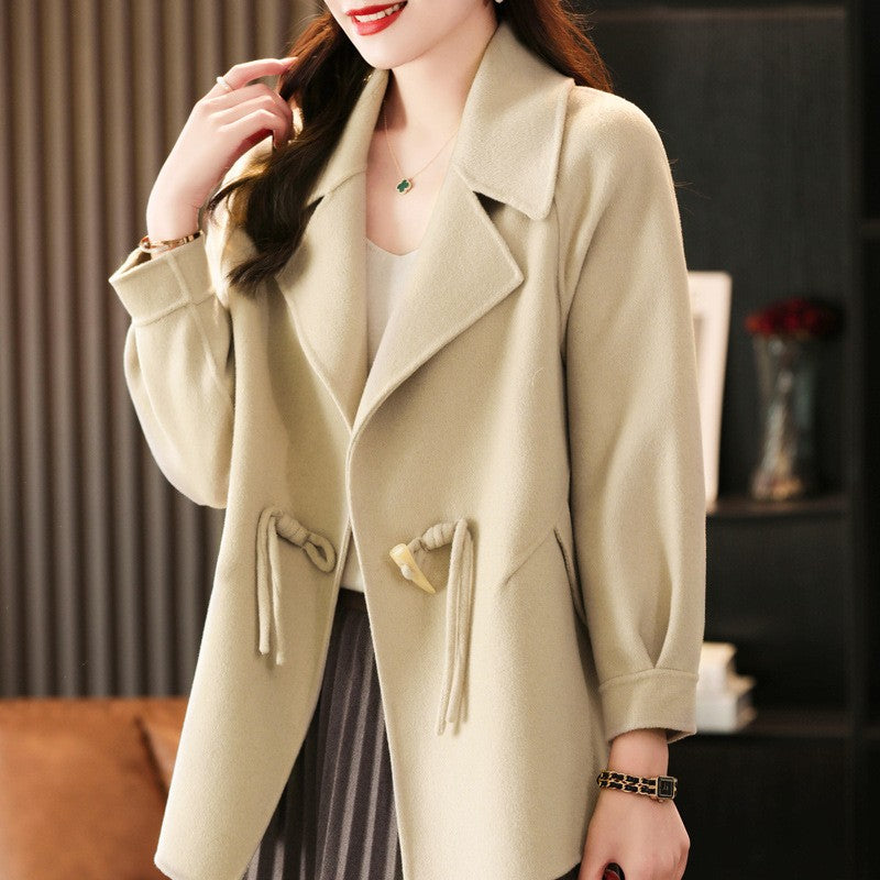 Double Faced Wool Drawstring Waist Short Coat