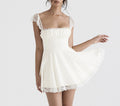 Lace Trim Corset Back Mini Dress - White