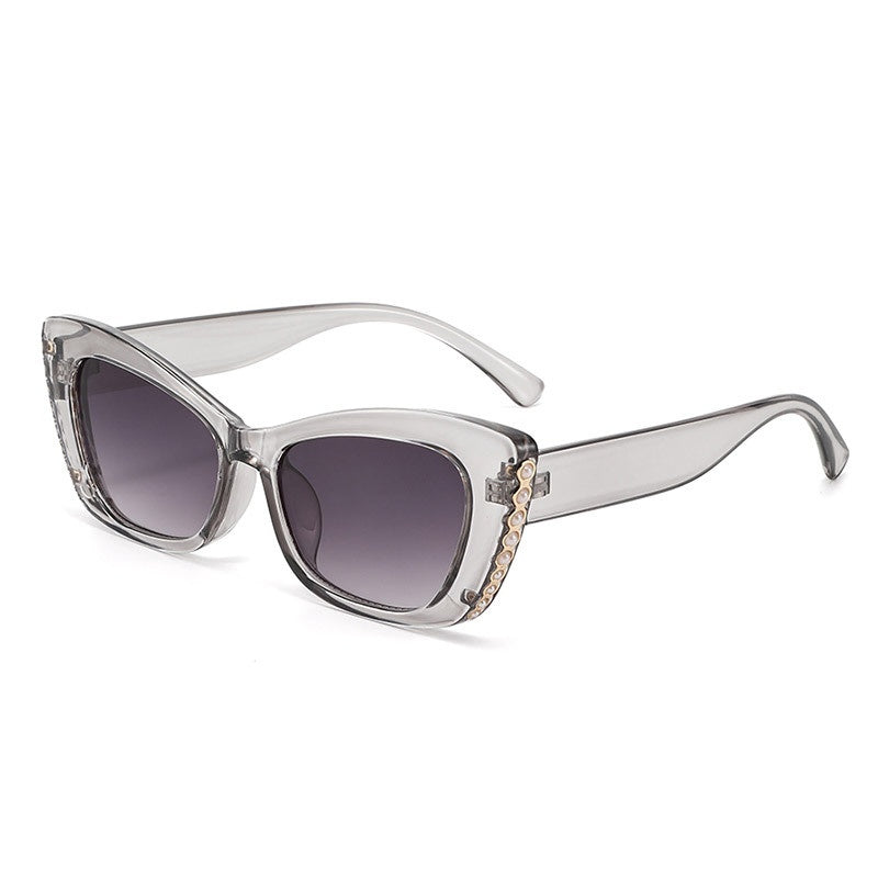 Pearl Embellished Cat Eye Sunglasses - GREY