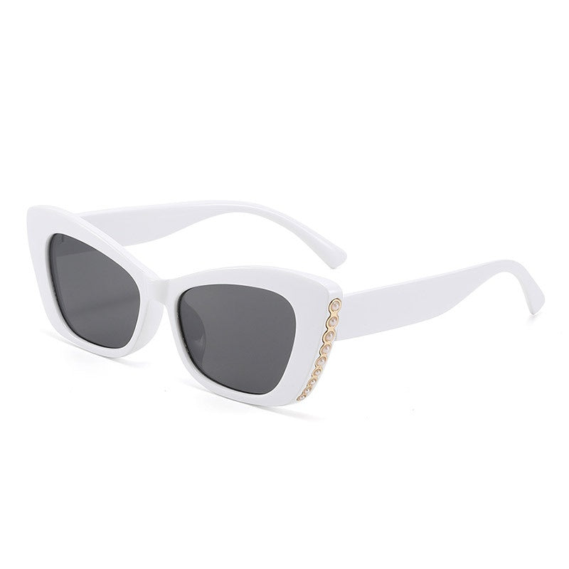 Pearl Embellished Cat Eye Sunglasses - WHITE