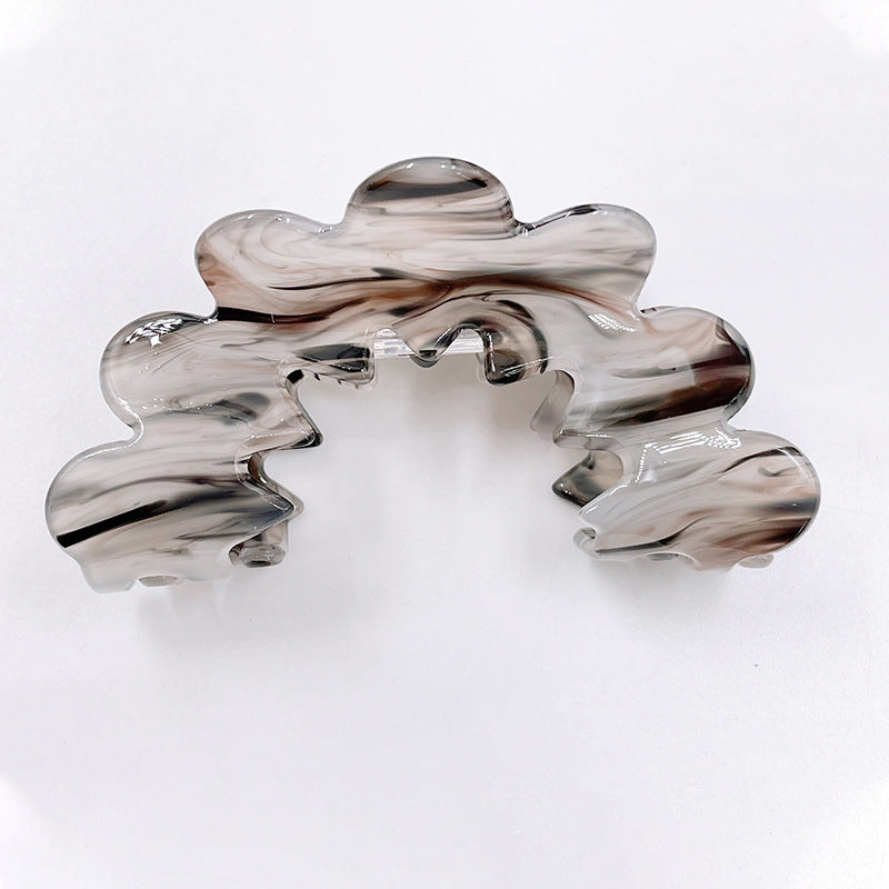 Scalloped Cloud Marble Hair Claw Clip - Black