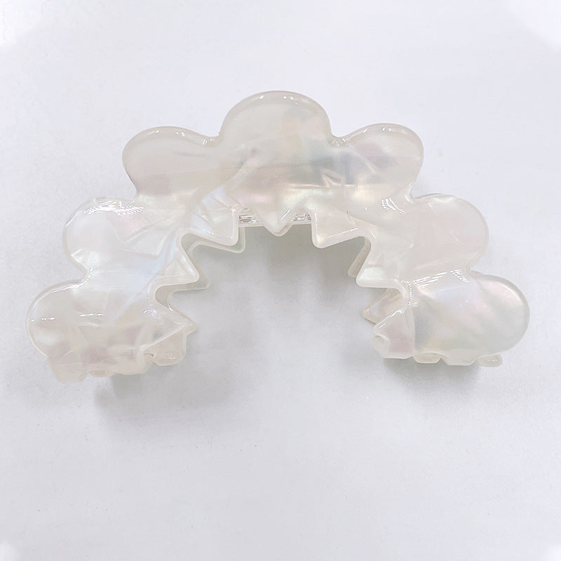 Scalloped Cloud Marble Hair Claw Clip - White