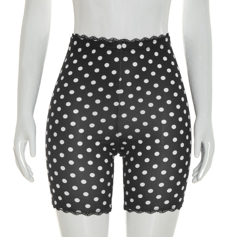 Lace Trim High Rise Biker Shorts - Black