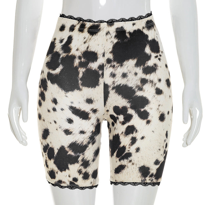 Lace Trim High Rise Biker Shorts - White - 1