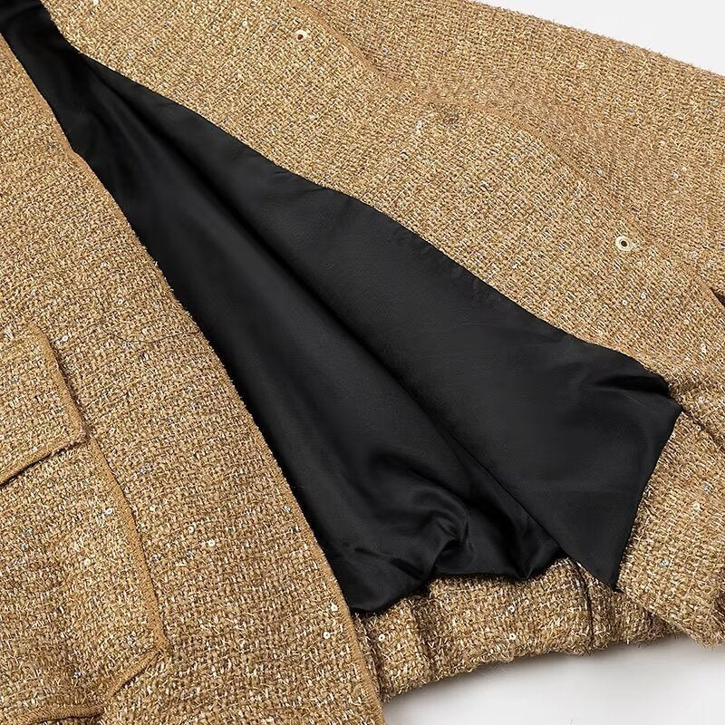Sequin Tweed Oversized Bomber Jacket - Golden - 5