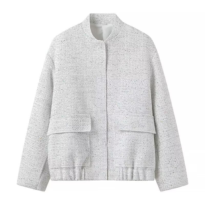 Sequin Tweed Oversized Bomber Jacket - White