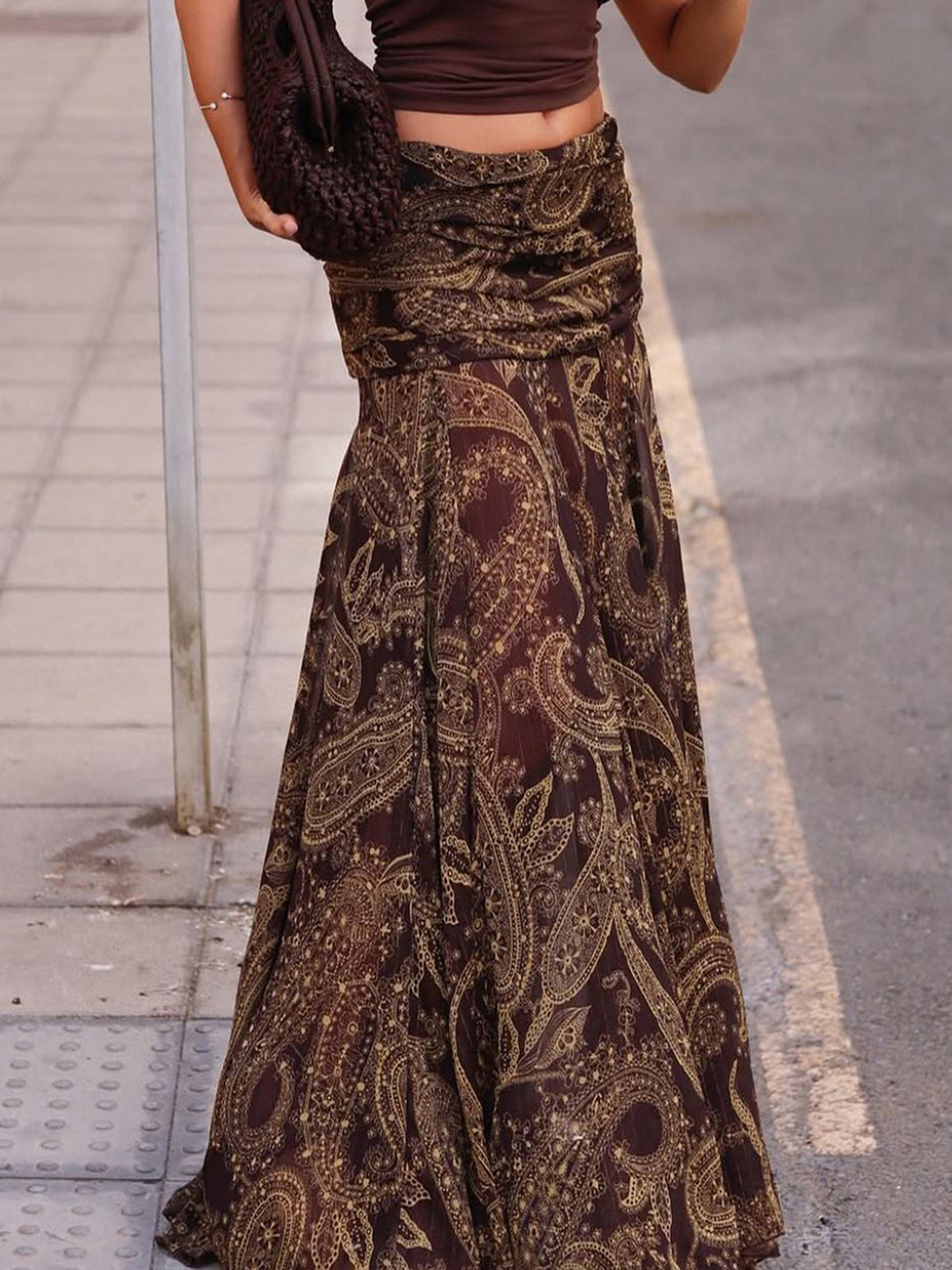 Paisley Print Ruched Waist Maxi Skirt - view 1