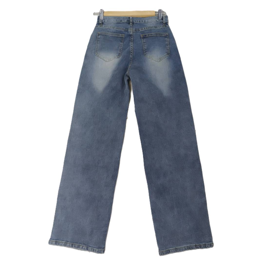 Frayed Seam Wide Leg Western Jeans - Blue - 1