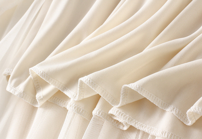 Layered Mesh Tulle Skirt With Cascading Ruffles - Beige - 4