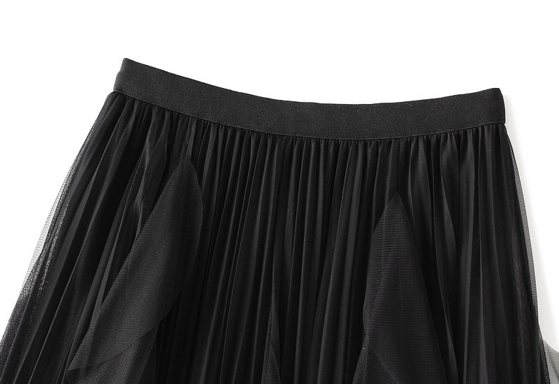 Layered Mesh Tulle Skirt With Cascading Ruffles - Black - 1