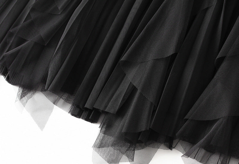 Layered Mesh Tulle Skirt With Cascading Ruffles - Black - 3