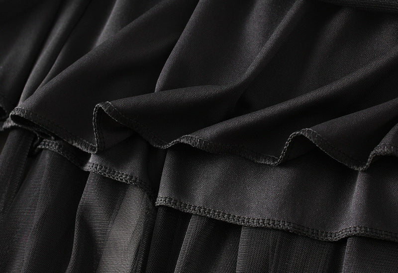 Layered Mesh Tulle Skirt With Cascading Ruffles - Black - 4