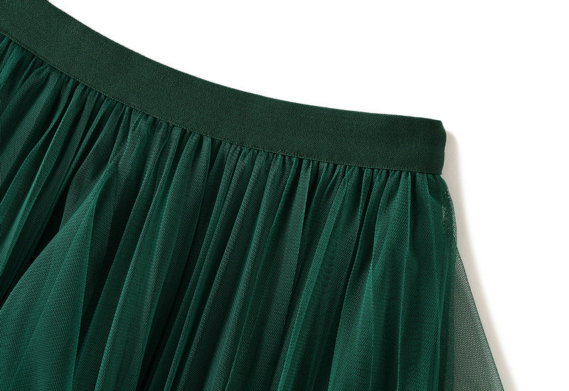 Layered Mesh Tulle Skirt With Cascading Ruffles - Green - 1