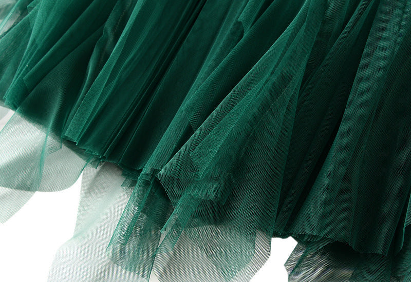 Layered Mesh Tulle Skirt With Cascading Ruffles - Green - 3