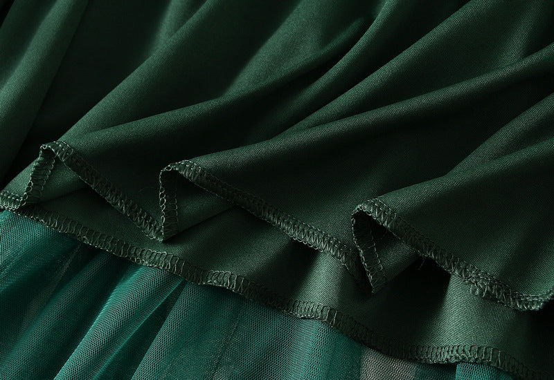 Layered Mesh Tulle Skirt With Cascading Ruffles - Green - 4