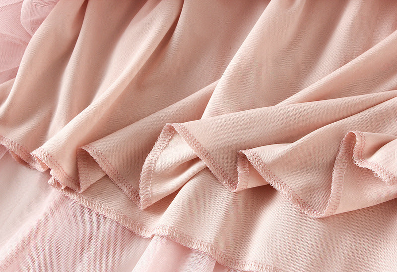 Layered Mesh Tulle Skirt With Cascading Ruffles - Pink - 1