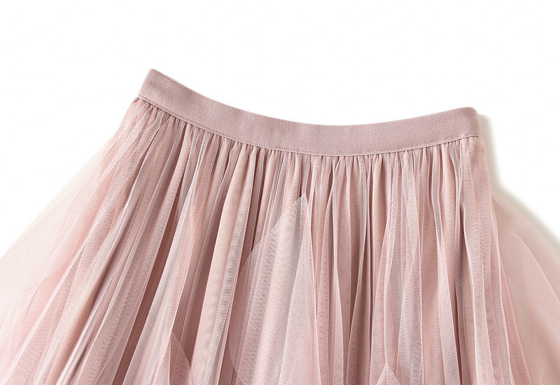 Layered Mesh Tulle Skirt With Cascading Ruffles - Pink - 2