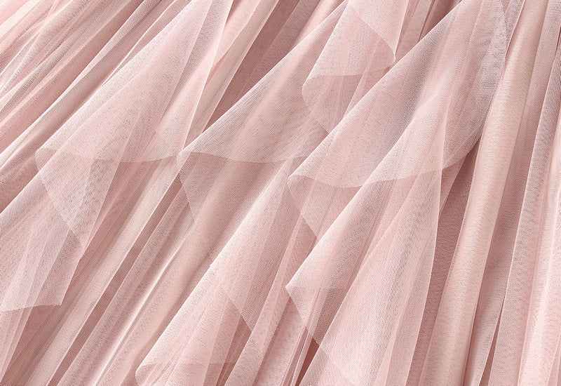 Layered Mesh Tulle Skirt With Cascading Ruffles - Pink - 3