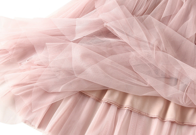 Layered Mesh Tulle Skirt With Cascading Ruffles - Pink - 4