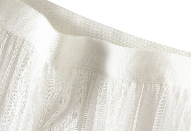Layered Mesh Tulle Skirt With Cascading Ruffles - White - 1