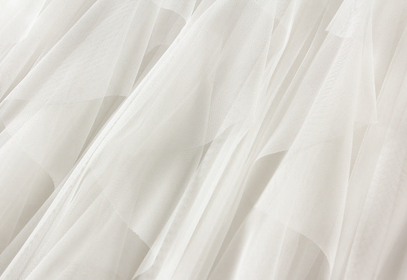 Layered Mesh Tulle Skirt With Cascading Ruffles - White - 2