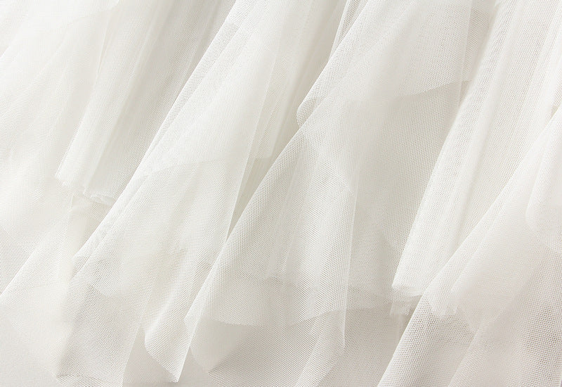 Layered Mesh Tulle Skirt With Cascading Ruffles - White - 3