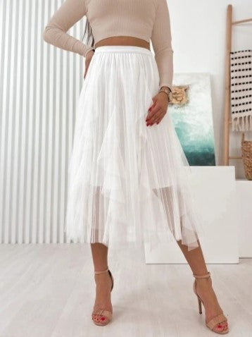 Layered Mesh Tulle Skirt With Cascading Ruffles
