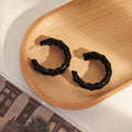 Faux Leather Bamboo Hoop Earrings - Black